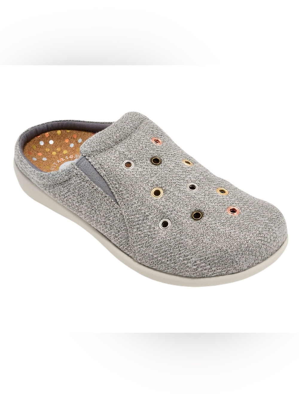 NEW Revitalign Womens Size 5.5 Destin Orthotic Studded Grey Linen Comfort Clogs